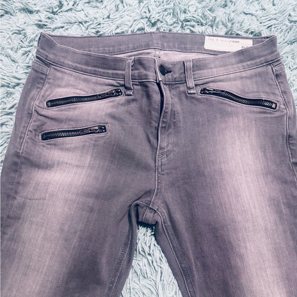 rag & bone Grey Moto Skinny Jeans with Zip Pockets
